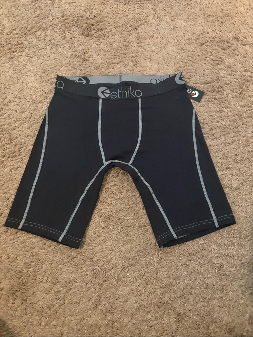 ethika Black Compression Athletic Shorts with Gray Stitching